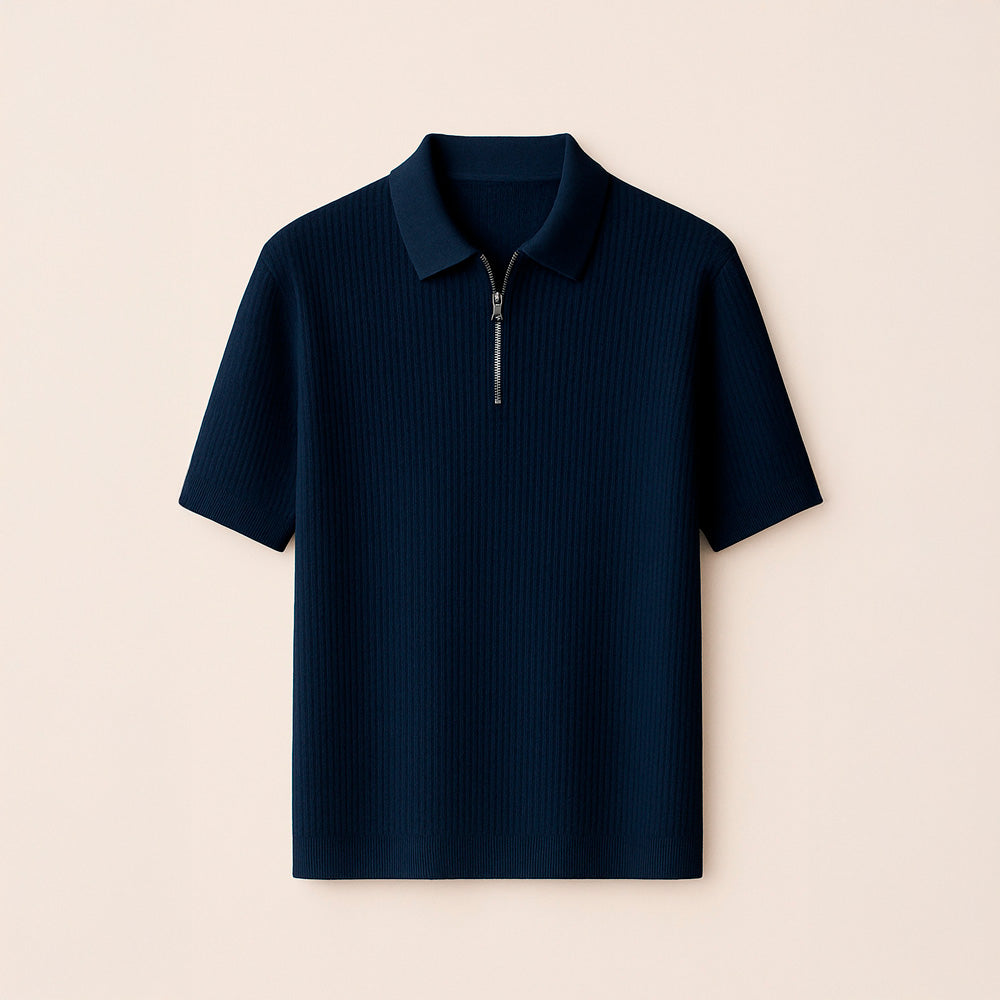 SLIM KNITTED SILK ZIP-UP POLO SHIRT