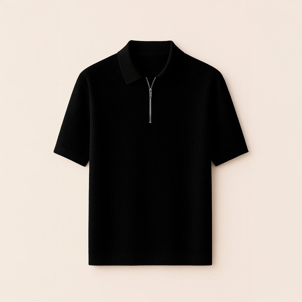 SLIM KNITTED SILK ZIP-UP POLO SHIRT