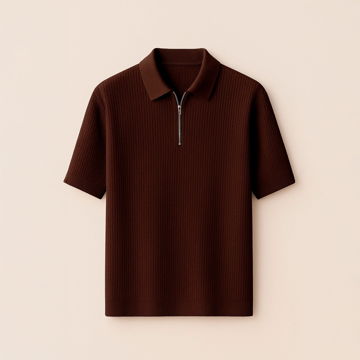 SLIM KNITTED SILK ZIP-UP POLO SHIRT