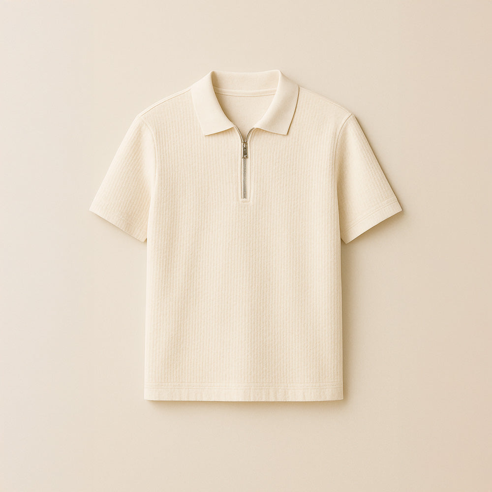 SLIM KNITTED SILK ZIP-UP POLO SHIRT