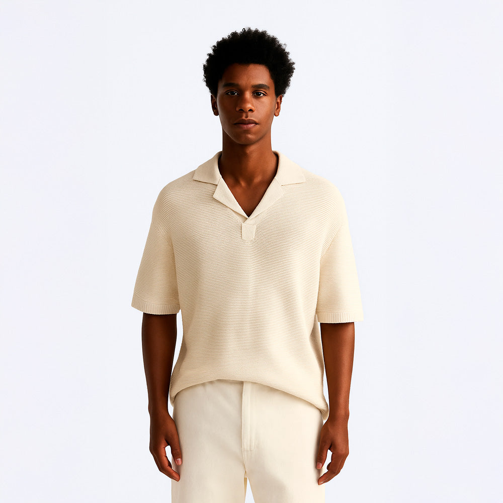 OPEN-KNIT BOUCLÉ POLO SHIRT
