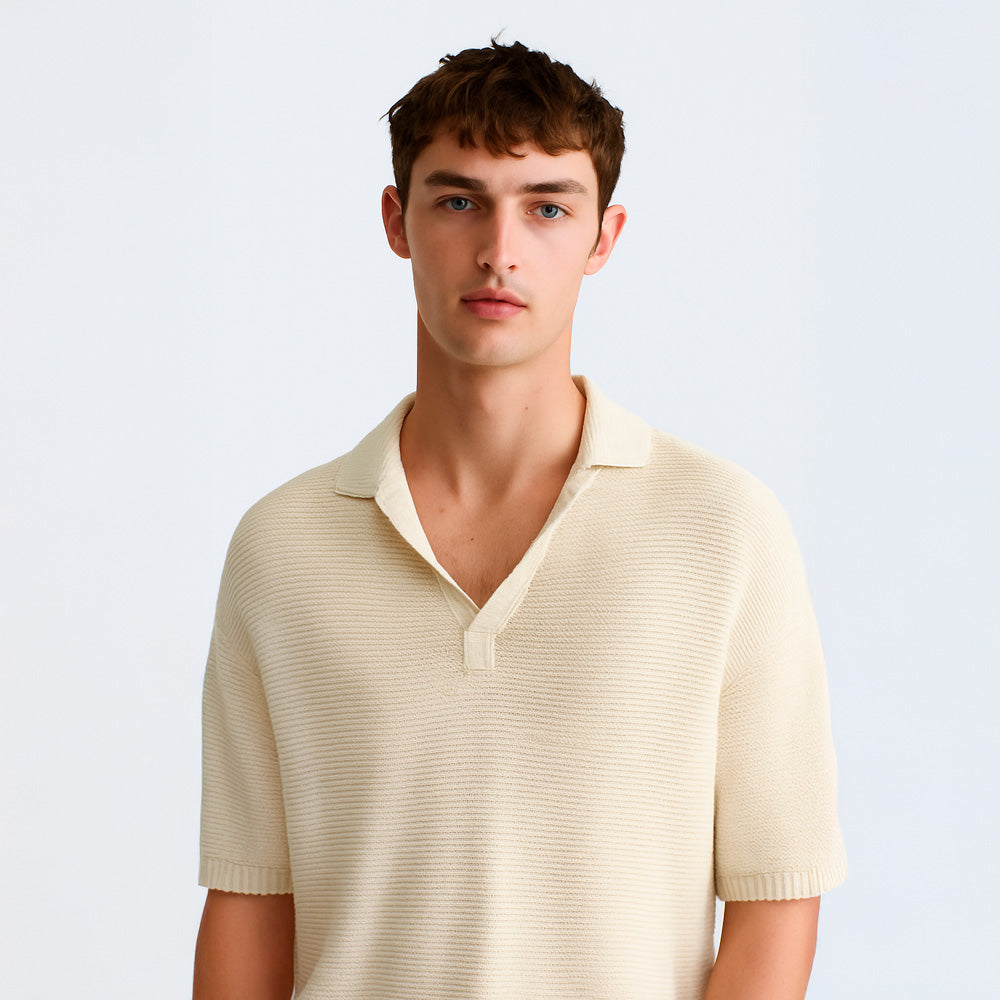 OPEN-KNIT BOUCLÉ POLO SHIRT