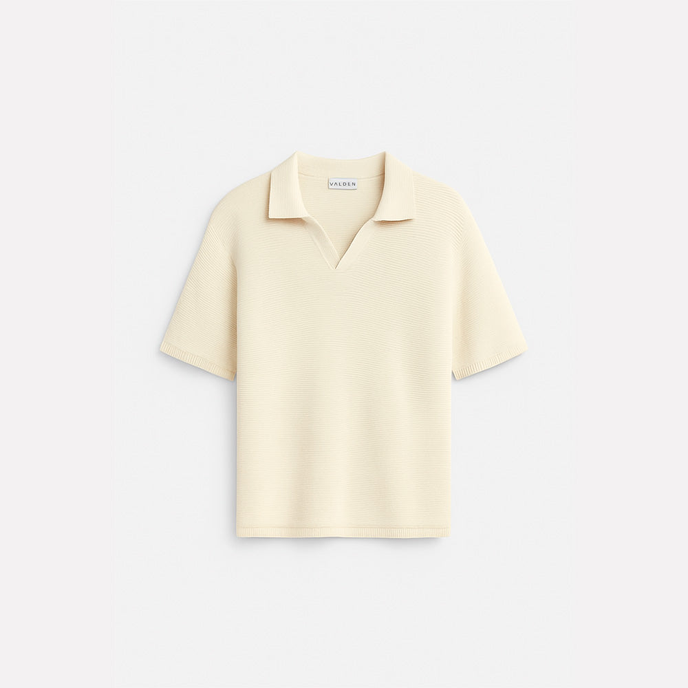 OPEN-KNIT BOUCLÉ POLO SHIRT